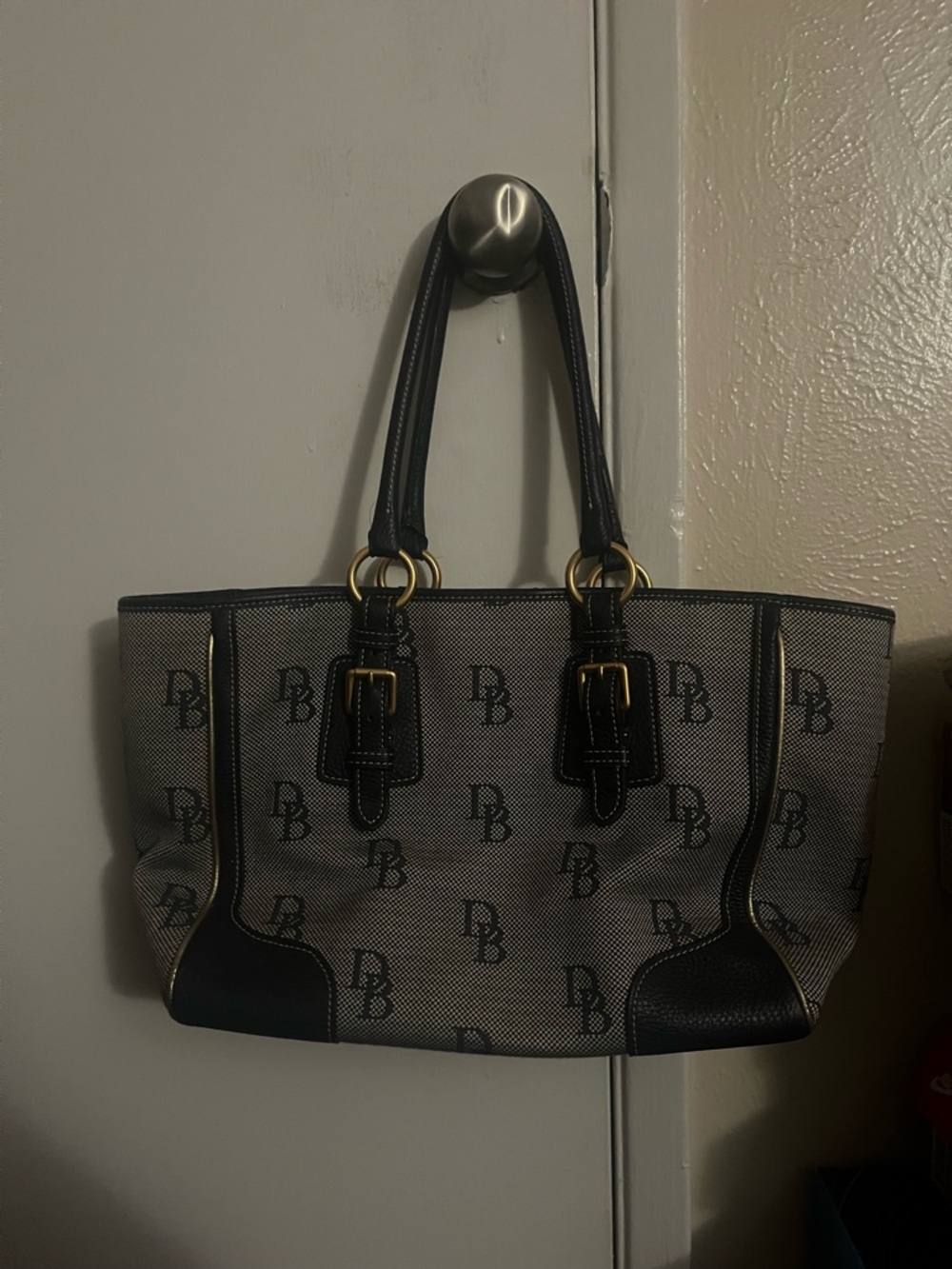 Vintage Dooney & Bourke Logo Tote in Black/Beige